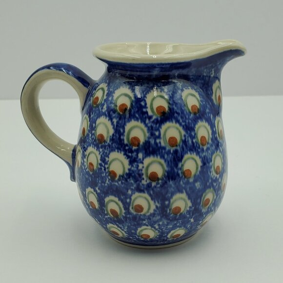 Polish Pottery Wiza Peacock Eyes Creamer Brown Eyed Peacock Small Pitcher - Picture 4 of 8